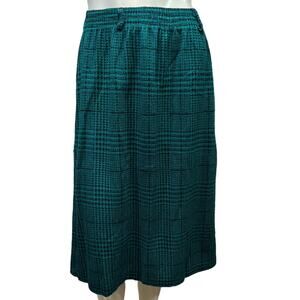 Cricket Lane Vintage Teal Green Plaid A-Line Midi Skirt Size 12 USA Made